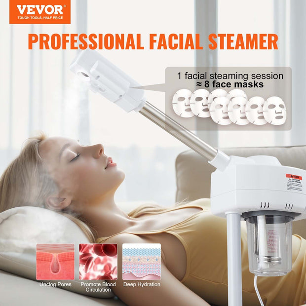 VEVOR Professional Facial Steamer, Ozone Mist Facial Steamer for Esthetician, Nano Ionic Esthetician Face Steamer on Wheels, Suitable for Home Beauty Salon Spa