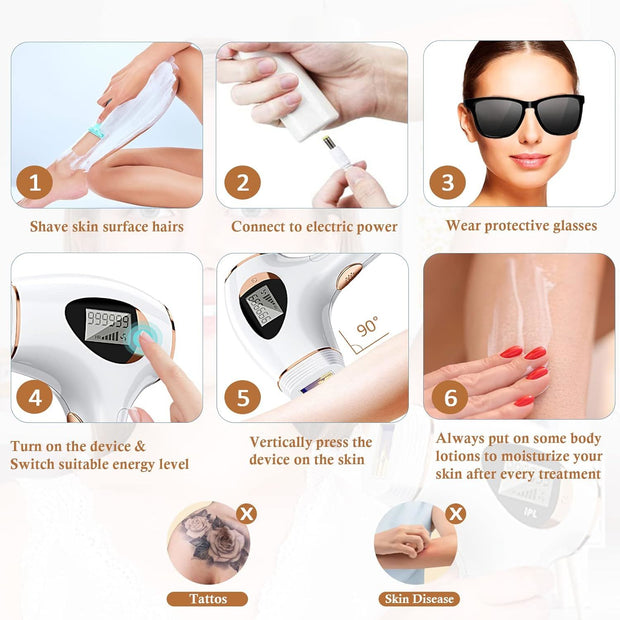 Laser Hair Removal for Women - IPL Hair Removal Device With Ice Cooling Technology, Painless Permanent Hair Remover for Reduction in Hair Growth Body & Face